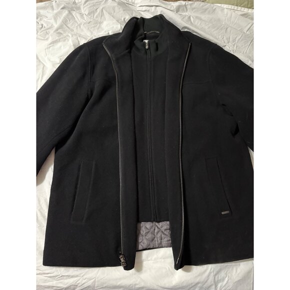 Like New Calvin Klein Mens Black Double-Zip Wool Blend Coat XL Quilted Lining - Picture 4 of 15